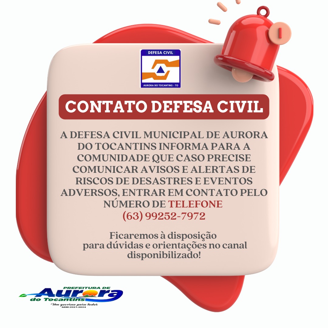 NÚMERO DA DEFESA CIVIL MUNICIPAL DE AURORADO TOCANTINS– TO